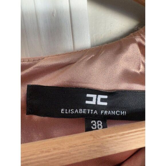 Elisabetta Franchi V-Neck Mini Dress in Beige Women's Size 38 Made in Italy - Picture 3 of 10